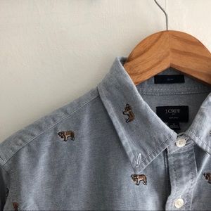 J Crew Slim Fit Embroidered Dog Oxford M